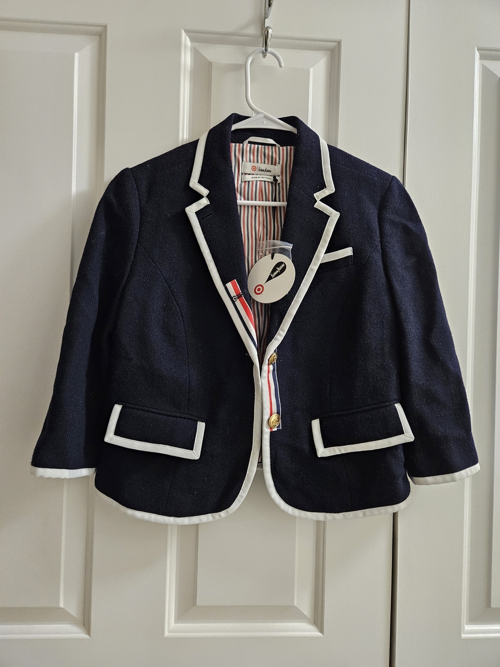 Neiman Marcus Navy Blazer with White Trim-Womans M